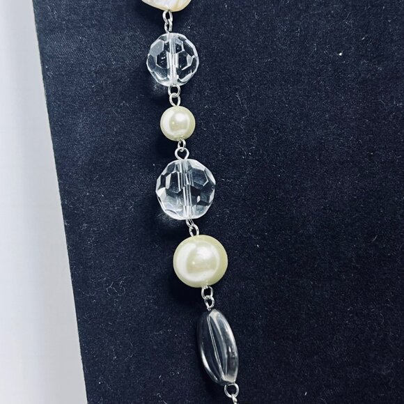 Éclat Silver Tone Faux Pearl & Bead Necklace W/Pierced Dangle Earrings (5666) - Picture 2 of 10